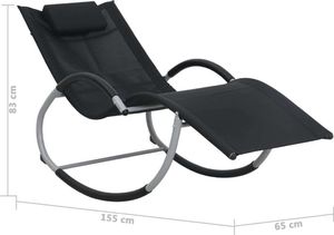 vidaXL składany leżak z poduszką, czarny, tkanina textilene (47788) 5