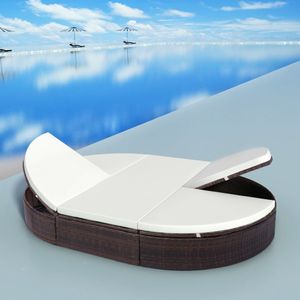 vidaXL Łóżko ogrodowe z poduszką, polirattan, brązowe 2