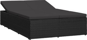 vidaXL rozkładane łóżko ogrodowe z poduszką, polirattan, czarne (46245) 1