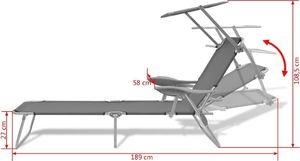 vidaXL leżak z daszkiem, stalowy, szary (42934) 8