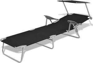 vidaXL leżak z daszkiem, stalowy, czarny (42932) 3
