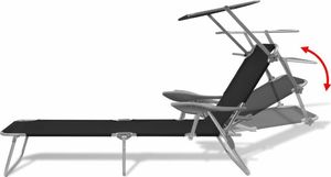 vidaXL leżak z daszkiem, stalowy, czarny (42932) 6