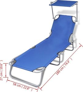 vidaXL składany leżak z zadaszeniem, stal i tkanina, niebieski (41196) 7