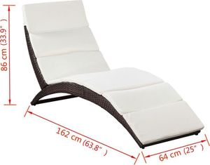 vidaXL leżak ogrodowy składany, z poduszką, polirattan, brązowy (41808) 7