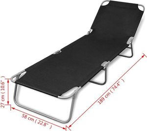 vidaXL składany leżak, stal malowana proszkowo, czarny (41478) 6