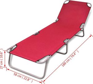 vidaXL składany leżak, stal malowana proszkowo, czerwony (41479) 6