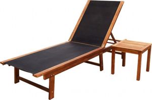 vidaXL leżak ze stolikiem, lite drewno akacjowe i tkanina textilene (41746) 1