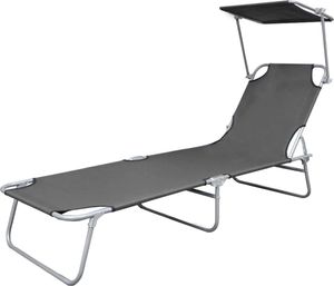 vidaXL składany leżak z daszkiem, stalowy, szary (44291) 2