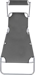 vidaXL składany leżak z daszkiem, stalowy, szary (44291) 3