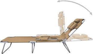 vidaXL składany leżak z zagłówkiem i regulowanym oparciem, kolor taupe (44296) 3