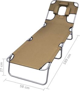 vidaXL składany leżak z zagłówkiem i regulowanym oparciem, kolor taupe (44296) 7