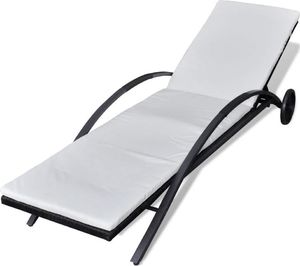 vidaXL leżak z poduszką i kółkami, polirattan, czarny (42495) 1