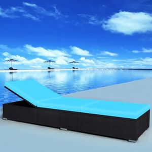 vidaXL leżak ogrodowy z poduszką, polirattan, czarny (44406) 2