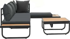 vidaXL sofa ogrodowa ze stołem i poduszkami, narożna, aluminium, WPC (44704) 3