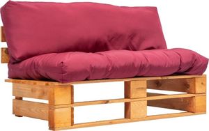 vidaXL Sofa ogrodowa z palet z czerwonymi poduszkami, sosna FSC 1