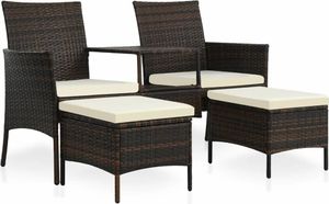 vidaXL 2 osobowa sofa ogrodowa ze stolikiem i podnóżkami, rattan PE, brąz (44451) 1