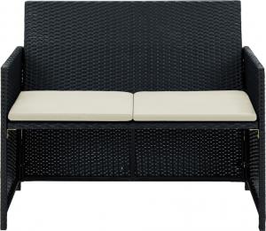 vidaXL 2-osobowa sofa ogrodowa z poduszkami, polirattan, czarna 2
