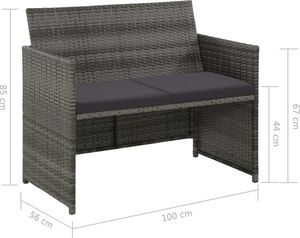 vidaXL 2-osobowa sofa ogrodowa z poduszkami, polirattan, szara 2