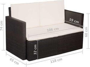 vidaXL 2 osobowa sofa ogrodowa z poduszkami, polirattan, brązowa (44178) 3