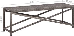 vidaXL ławka ogrodowa, 120 cm, polirattan, szara (46211) 5