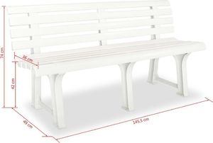 vidaXL ławka ogrodowa, 145,5 cm, plastik, biała (43583) 6