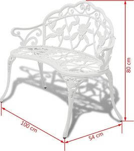 vidaXL ławka ogrodowa, 100 cm, odlewane aluminium, biała (42167) 4