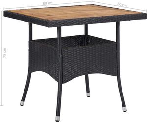 vidaXL Stół ogrodowy, czarny, polirattan i lite drewno akacjowe 4