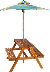 vidaXL dziecięcy stolik piknikowy z parasolem 79x90x60 cm, lita akacja (43990) 2