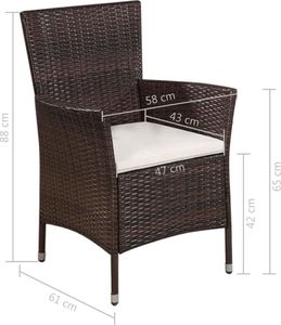 vidaXL 3 częściowy zestaw mebli bistro, rattan PE, brązowy (44093) 4