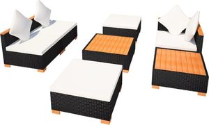 vidaXL 7 częściowy zestaw wypoczynkowy do ogrodu, poduszki, rattan PE czarny (42757) 5