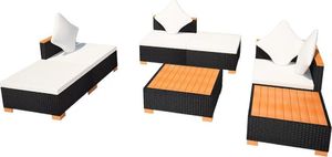 vidaXL 7 częściowy zestaw wypoczynkowy do ogrodu, poduszki, rattan PE czarny (42757) 6