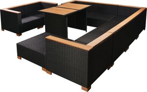 vidaXL 10 częściowy zestaw mebli do ogrodu, poduszki, rattan PE, czarny (42753) 4