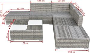 vidaXL 6 częściowy zestaw wypoczynkowy do ogrodu, poduszki, rattan PE, szary (42737) 6