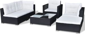 vidaXL 6 częściowy zestaw wypoczynkowy do ogrodu, poduszki, rattan PE czarny (41874) 5