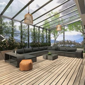 vidaXL 11 częściowy zestaw wypoczynkowy do ogrodu+poduszki, rattan PE, szary (46828) 1