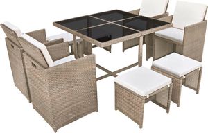 vidaXL 9-cz. zestaw mebli ogrodowych z poduszkami, rattan PE, beżowy 2