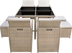 vidaXL 9-cz. zestaw mebli ogrodowych z poduszkami, rattan PE, beżowy 3