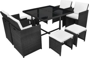 vidaXL 9 częściowy zestaw mebli ogrodowych z poduszkami, rattan PE, czarny (42522) 2