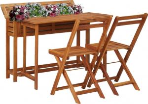 vidaXL balkonowy stół z donicą i 2 krzesłami bistro, drewno akacjowe (45910) 1