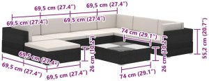 vidaXL 8 częściowy zestaw wypoczynkowy do ogrodu, poduszki, rattan PE czarny (41261) 7