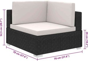 vidaXL 8 częściowy zestaw wypoczynkowy do ogrodu, poduszki, rattan PE czarny (41261) 9