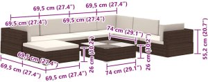 vidaXL 8 częściowy zestaw wypoczynkowy do ogrodu, poduszki, rattan PE, brąz (41260) 6
