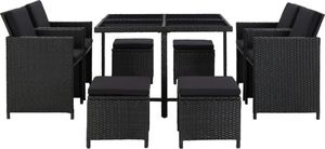 vidaXL 9 częściowy zestaw mebli ogrodowych z poduszkami, rattan PE, czarny (46532) 2