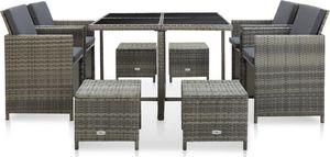 vidaXL 9 częściowy zestaw mebli ogrodowych z poduszkami, rattan PE, szary (46536) 2
