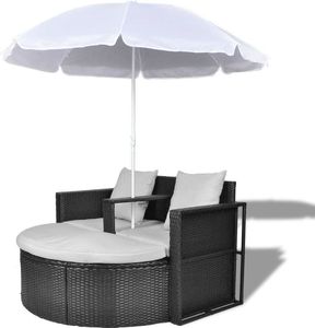 vidaXL rattanowa sofa z parasolem czarna (40735) 1