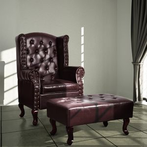 vidaXL Fotel z podnóżkiem, ciemnobrązowy, sztuczna skóra 1