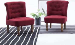 vidaXL Krzesła w stylu francuskim, 2 szt., czerwone wino, tkanina 1