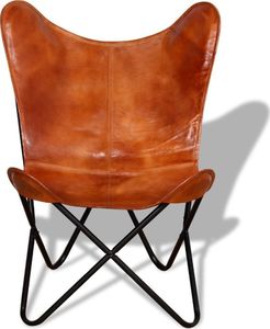 vidaXL Krzesło motyl, brązowe, skóra naturalna 2