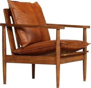 vidaXL Fotel, brązowy, skóra naturalna i drewno akacjowe 1