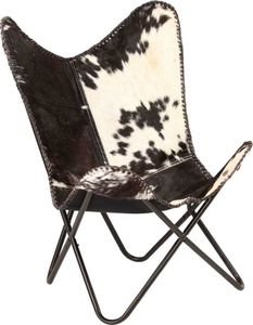 vidaXL Krzesło motyl, czarno-białe, naturalna kozia skóra 1